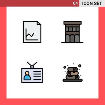 Group of 4 Modern Filledline Flat Colors Set for analytics global network architecture property retro television Editable Vector Design Elements