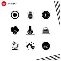 9 Universal Solid Glyphs Set for Web and Mobile Applications instrument sport coin medal complete Editable Vector Design Elements
