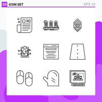 Set of 9 icons in Line style Creative Outline Symbols for Website Design and Mobile Apps Simple Line Icon Sign Isolated on White Background 9 Icons Creative Black Icon vector background