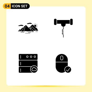 conjunto de glifos sólidos universales para aplicaciones web y móviles montaña nube naturaleza servidor de alimentos elementos de diseño vectorial editables vector