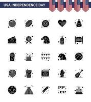 conjunto de 25 iconos del día de estados unidos símbolos americanos signos del día de la independencia para la celebración del dólar de la bolsa bandera amor elementos de diseño vectorial del día de estados unidos editables vector