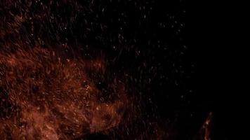 étincelles, braises et flammes provenant d'un feu de camp brûlant video