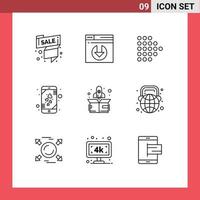 Set of 9 Commercial Outlines pack for up rocket arrow smart phone love Editable Vector Design Elements