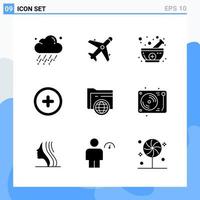 Modern 9 solid style icons Glyph Symbols for general use Creative Solid Icon Sign Isolated on White Background 9 Icons Pack Creative Black Icon vector background