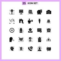 Universal Icon Symbols Group of 25 Modern Solid Glyphs of makeover face compact application face base investment Editable Vector Design Elements