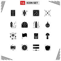 Modern Set of 16 Solid Glyphs and symbols such as fireworks celebration gallery expand arrow Editable Vector Design Elements