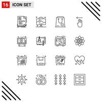 Stock Vector Icon Pack of 16 Line Signs and Symbols for left four work finger package Editable Vector Design Elements