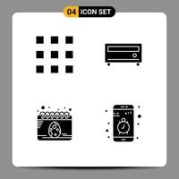 4 Solid Glyph concept for Websites Mobile and Apps buttons date lock media egg Editable Vector Design Elements