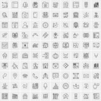 100 Universal Black Line Icons on White Background vector