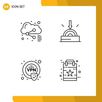 Modern Set of 4 Filledline Flat Colors and symbols such as cloud security sharing software bag Editable Vector Design Elements