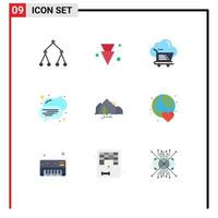 Stock Vector Icon Pack of 9 Line Signs and Symbols for mountain landscape cart hill speech Editable Vector Design Elements