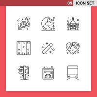 Pack of 9 Modern Outlines Signs and Symbols for Web Print Media such as creative stock bottle logistic box Editable Vector Design Elements