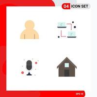 conjunto de 4 iconos planos vectoriales en cuadrícula para elementos de diseño vectorial editables de transmisión de transferencia de computación de micrófono humano vector