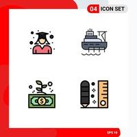 Stock Vector Icon Pack of 4 Line Signs and Symbols for education business school boat invest Editable Vector Design Elements