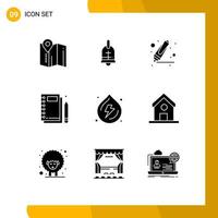 Set of 9 Commercial Solid Glyphs pack for spring writing drawing stationery notebook Editable Vector Design Elements