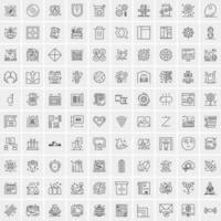 100 Universal Black Line Icons on White Background vector