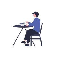 hombre comiendo comida sentado en una mesa vector