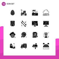 Mobile Interface Solid Glyph Set of 16 Pictograms of transport data water cloud keyboard Editable Vector Design Elements