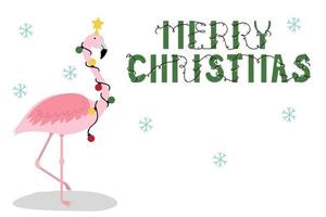 Christmas card with flamingo vector