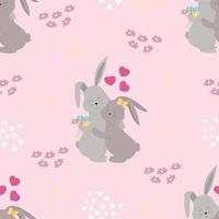 Valentines seamless pattern with rabbits vector