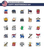 USA Happy Independence DayPictogram Set of 25 Simple Flat Filled Lines of usa fastfood mine frise thanksgiving Editable USA Day Vector Design Elements