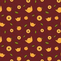 New Year Chinese pattern with tangerines, money and gold. Bright holiday seamless pattern for cards, posters, wrapping paper, fabric. Vector. vector