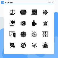 Universal Icon Symbols Group of 16 Modern Solid Glyphs of employee molecule pitch chemistry sleep Editable Vector Design Elements