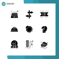 Group of 9 Solid Glyphs Signs and Symbols for pie graph ecommerce construction engineer Editable Vector Design Elements