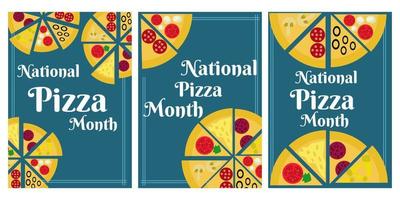 mes nacional de la pizza, conjunto de pancartas verticales, carteles o volantes vector