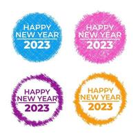 Set of hand drawn happy new year templates. Sketched style. Vector set of scribble circles. Decorative round frames for your design.