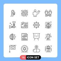 16 Line Black Icon Pack Outline Symbols for Mobile Apps isolated on white background 16 Icons Set Creative Black Icon vector background