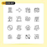 16 Universal Outlines Set for Web and Mobile Applications food location cutting flag cheaque Editable Vector Design Elements