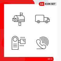 Creative Set of 4 Universal Outline Icons isolated on White Background vector