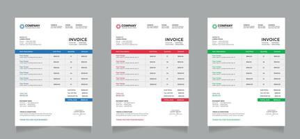 professional corporate business invoice template design with blue, red , and green color. vector