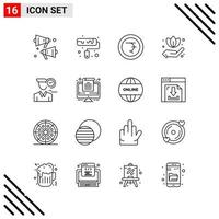 conjunto perfecto de píxeles de 16 iconos de línea conjunto de iconos de esquema para el diseño de sitios web y la interfaz de aplicaciones móviles fondo de vector de icono negro creativo