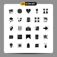 Mobile Interface Solid Glyph Set of 25 Pictograms of qa education favorite answers maracas Editable Vector Design Elements