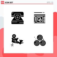 Collection of 4 Vector Icons in solid style Modern Glyph Symbols for Web and Mobile Solid Icon Sign Isolated on White Background 4 Icons