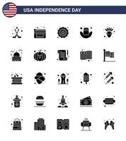 25 signos de glifo sólido de estados unidos celebración del día de la independencia símbolos de construcción seguridad de nativos americanos tapa americana elementos de diseño de vector de día de estados unidos editables