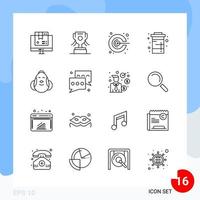 Modern Pack of 16 Icons Line Outline Symbols isolated on White Backgound for Website designing vector