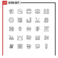 25 iconos creativos signos y símbolos modernos de la estantería de correo de la casa ayudan a ponerse en contacto con elementos de diseño vectorial editables vector