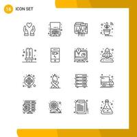 16 User Interface Outline Pack of modern Signs and Symbols of bulb smart currency sensor multi Editable Vector Design Elements