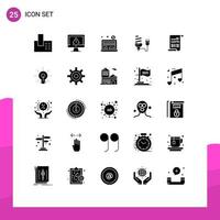 User Interface Pack of 25 Basic Solid Glyphs of plug energy security eletrical bulb Editable Vector Design Elements