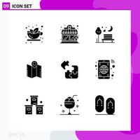 Pictogram Set of 9 Simple Solid Glyphs of jigsaw navigation moon location map Editable Vector Design Elements