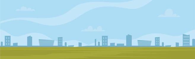 Open space, a field outside the city and a view of the city in the distance on the horizon. Vector Illustration, background for an animated video, footage.