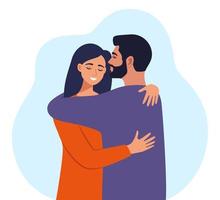 pareja abrazándose con los ojos cerrados. mujer feliz y hombre enamorado. mujer sonríe en los brazos de su pareja. amor, ternura, intimidad. día de abrazos. ilustración vectorial vector