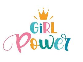 Girl power, lettering with crown symbol. Logo, icon, label for your design. Woman motivational slogan. Hand drawn vector lettering for bag, sticker, t-shirt, poster, card, banner.