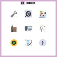 Pictogram Set of 9 Simple Flat Colors of workstation desktop protection computer historic Editable Vector Design Elements