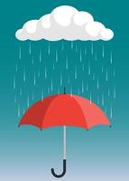 Cloud, rain and opened umbrella in the rain. Flat style vector illustration.