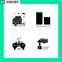 Pack of 4 Solid Style Icon Set Glyph Symbols for print Creative Signs Isolated on White Background 4 Icon Set Creative Black Icon vector background