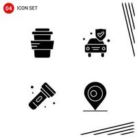 Collection of 4 Vector Icons in solid style Pixle Perfect Glyph Symbols for Web and Mobile Solid Icon Signs on White Background 4 Icons Creative Black Icon vector background